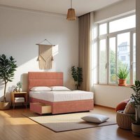 Knight Sleep York Bed & Padded Headboard With Hybrid Sprung Orthopaedic Mattress in Pink | Size: Small Double