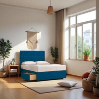 Knight Sleep York Hybrid Sprung Orthopaedic Bed Set & Upholstered Headboard Plush in Navy | Size: Single