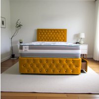 Knight Sleep Delaware Plush Bed With Mattress, 2 Drawers Same Side & Headboard in Mustard | Size: Super King