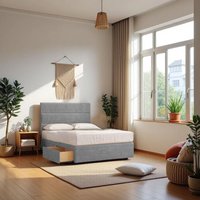 Knight Sleep York Princess Sprung Divan Bed Set with 4 Drawers & 54"Headboard Plush in Silver | Size: Small Double
