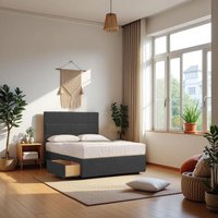 Knight Sleep York Princess Sprung Divan Bed Set with 4 Drawers & 54"Headboard Plush in Grey | Size: Small Double