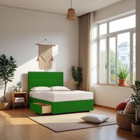 Knight Sleep York Princess Sprung Divan Bed Set with 4 Drawers & 54"Headboard Plush in Green | Size: King