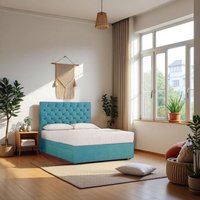 Knight Sleep Athens Plush Bed Set With Mattress, 2 Drawers Same Side & 24"Headboard in Light Blue | Size: King