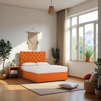 Knight Sleep Athens Plush Bed Set With Mattress, 2 Drawers Same Side & 24"Headboard in Orange | Size: Small Double