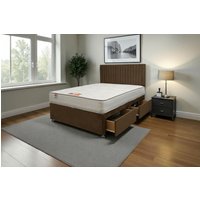Knight Sleep Emily Plush Bed Set With Mattress, 2 Drawers Same Side & 24"Headboard in Chocolate | Size: Double