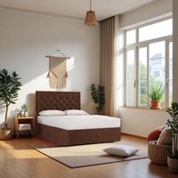 Knight Sleep Ellis Plush Bed Set With Mattress, 2 Drawers Same Side & 24"Headboard in Chocolate | Size: Super King