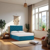 Knight Sleep Ellis Plush Bed Set With Mattress, 2 Drawers Same Side & 24"Headboard in Baby Blue | Size: Small Single