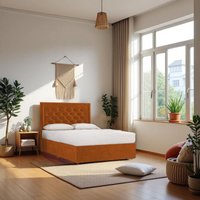 Knight Sleep Ellis Plush Bed Set With Mattress, 2 Drawers Same Side & 24"Headboard in Orange | Size: Single