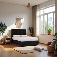 Knight Sleep Paris Bed & Mattress, 2 Drawers Same Side & 24"Headboard+12"Footboard in Black | Size: Small Single