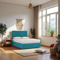 Knight Sleep Paris Bed & Mattress, 2 Drawers Same Side & 24"Headboard+12"Footboard in Baby Blue | Size: Small Double