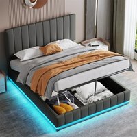 5ft King Ottoman Bed LED PU Leather Upholstered Hydraulic Storage Double