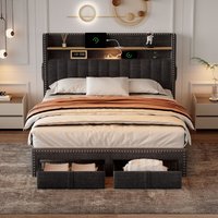 Double Upholstered Bed 2 Storage Drawers