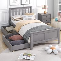 3ft Single Wooden Solid Pine Storage Bed Drawers Bed Grey