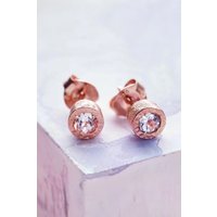 Otis Jaxon London Women's White Topaz Sterling Silver November Birthstone Stud Earrings in Rose Gold