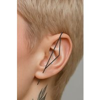 Otis Jaxon London Women's Single Sterling Silver Triangle Ear Cuff Earring in Black | Size: Small