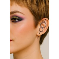 Otis Jaxon London Single Sterling Silver Double Circle Topaz Ear Cuff Earrings in Black | Size: Large