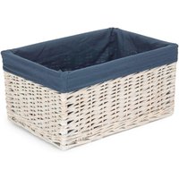 Red Hamper White Wash Navy Lined Open Storage Basket Medium in Blue