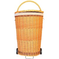 Red Hamper Full Buff Willow Wheeled Shopping Basket in Light Brown