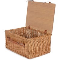 Red Hamper Double Steamed Empty Picnic Basket with Pinewood Lid in Brown | Size: Large