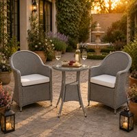 Shatchi Sorrento 3-Piece Rattan Bistro Aluminium 2-Seater Garden Dining Set with Table & Chairs in Natural