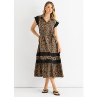 Animal Contrast Panel Smock Midi Dress
