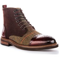 JUSTINREESS ENGLAND Men's 'Lennox' Leather Canvas Ankle Boots in Wine | Size: 11