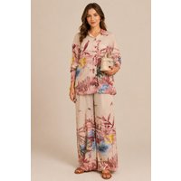 Abstract Floral Print Co Ord Set Shirt & Wide Leg Trousers