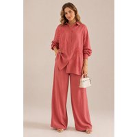 Floral Embroidered Co Ord Set Shirt & Wide Leg Trousers