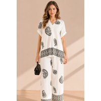 Paisley Print V Neck Top & Wide Leg Trouser Summer Co ord Set