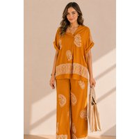aisley Print V Neck Top & Wide Leg Trouser Summer Co ord Set