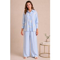 Embroidered Striped Shirt & Wide Leg Trouser Summer Co ord Set