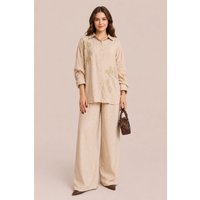 Embroidered Co Ord Set Relaxed Shirt & Wide Leg Trousers