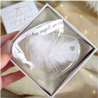 Amaya Rose Ltd HEART Print In Memory of Feather Heart Bauble Gift Boxed in Clear