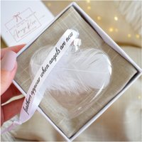 Amaya Rose Ltd In Memory of PLAIN Feather Heart Bauble Gift Boxed in Clear