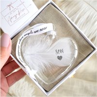 Amaya Rose Ltd In Memory of SON Feather Heart Bauble Gift Boxed in Clear
