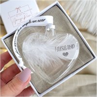 Amaya Rose Ltd In Memory of HUSBAND Feather Heart Bauble Gift Boxed in Clear