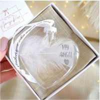 Amaya Rose Ltd MY ANGEL In Memory of Feather Heart Bauble Gift Boxed in Clear