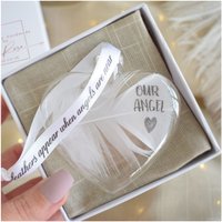 Amaya Rose Ltd OUR ANGEL In Memory of Feather Heart Bauble Gift Boxed in Clear