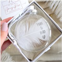 Amaya Rose Ltd In Memory of Mum & Dad Feather Round Bauble Gift Boxed. Memorial Décor in Clear