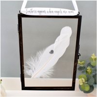 Amaya Rose Ltd Heart Stamp In Memory of. Real feather Floating Picture Frame Memorial in Black