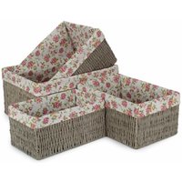 Red Hamper Set of 4 Paper Rope Storage Basket with Garden Rose Cotton Lining in Grey