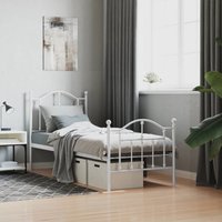 Berkfield Home Metal Bed Frame with Headboard & Footboard White 75x190 cm Small Single
