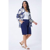 Roman Women's Curve Knee Length Elastic Waist Stretch Shorts in Navy | Size: 30-32