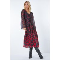 Rose Print Chiffon Midi Dress