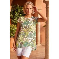Roman Women's Tropical Print Hanky Hem Tunic Top in Lime | Size: 20