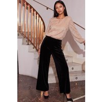 Petite Wide Leg Velvet Stretch Trouser