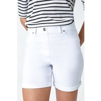 Roman Women's Stretch Elastic Waist Turn Up Shorts in White | Size: 22