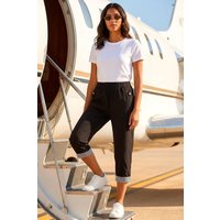 Roman Women's Contrast Detail Cropped Stretch Trousers in Black | Size: 12
