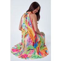 Petite Tropical Halter Neck Pleated Dress