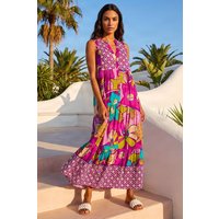 Roman Women's Boho Floral Print Smock Maxi Dress in Purple | Size: 16